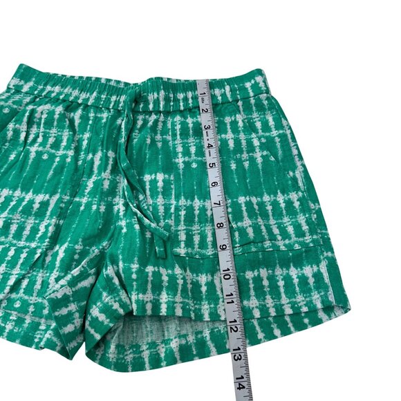 J.Crew Women Size XXS Green Tie-Dye Linen Blend Elastic Waist Short Shorts - Picture 8 of 13